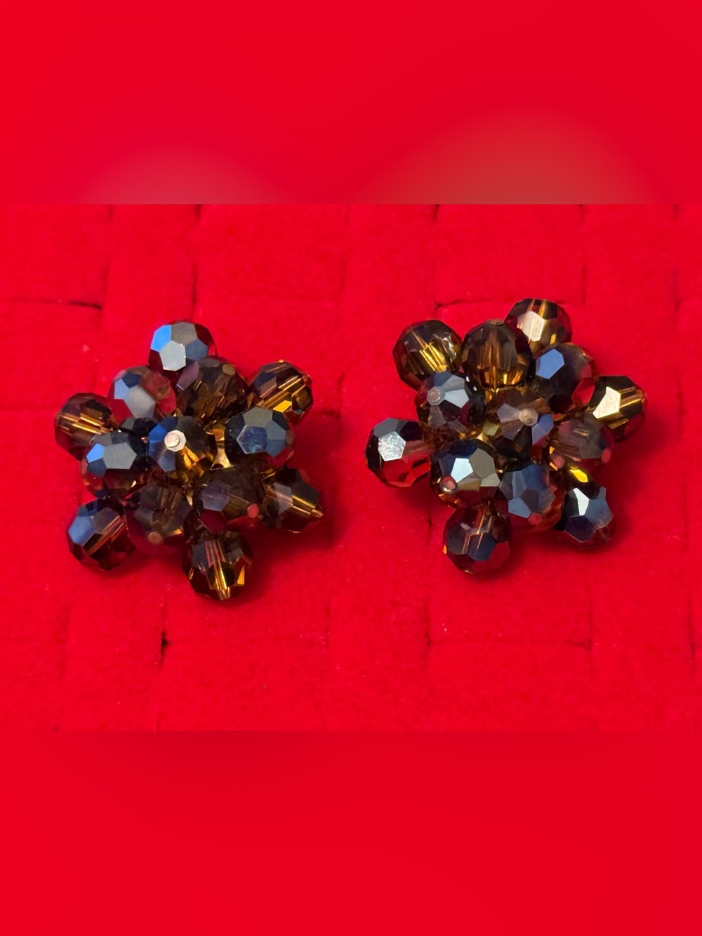 Vintage AB Crystal Cluster Flower Earrings - Unbranded